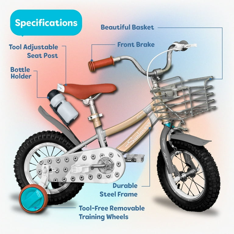 SUNLOVERR Adventure Kids Bike for Toddlers and Kids Ages 3 5 Years Old 12 Inch Kids Bike with Training Wheels Basket Boy Bicycle with Handbrake