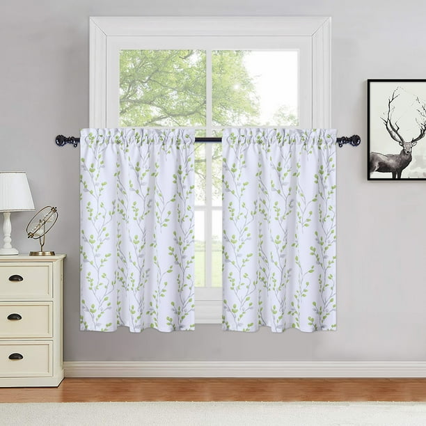 HOMERRY 27"W x 24"L Cafe Curtain Tree Branch Rod Pocket Kitchen Curtain