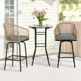 thumbnail image 7 of Villeston 3pcs Outdoor Bar Set, Patio Bar Table and Chairs Set, Bar Height Patio Set - 2 x Swivel Bar Chairs , 1 x Round Bar Table(DPC Wood-Like)-Grey, 7 of 7