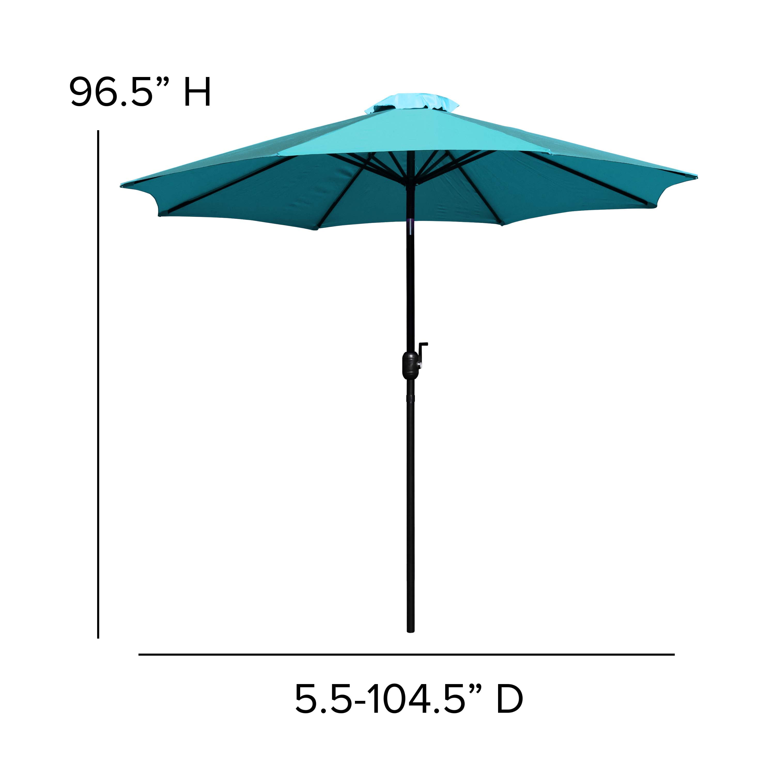 Merrick Lane Teal 9' Round UV Resistant Outdoor Patio Umbrella With Height Lever And 33° Push Button Tilt