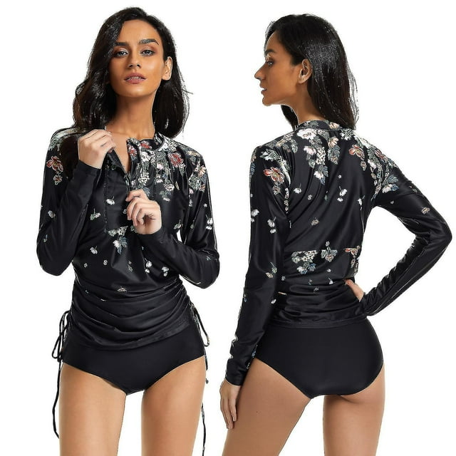 Lishi Geometric Print Rash Guard Two-Piece Swimsuit - Women's UV Protection Bathing Suit