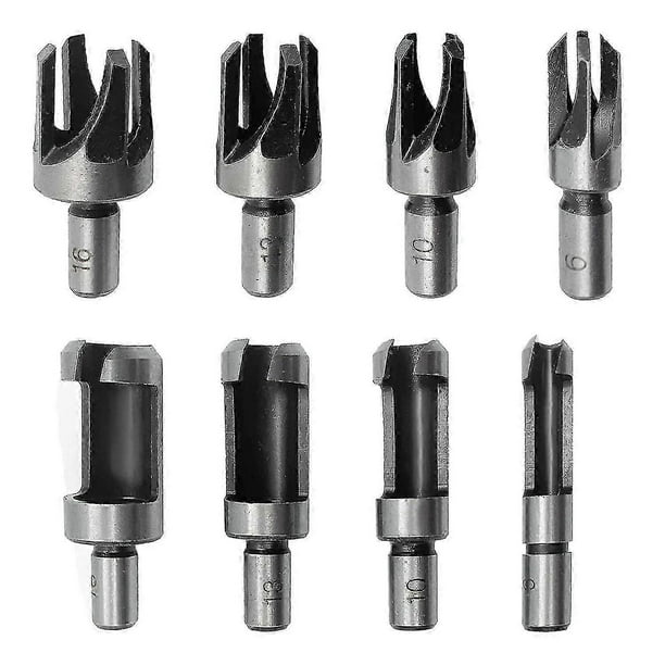 8pcs Carbon Steel Wood Plug Cutter Set,1/4 3/8 1/2 5/8 Barrel Cork Tenon Hole Saw Cutting Tool-QJWL