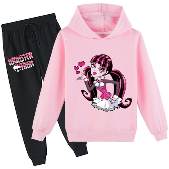 Monster High Long Sleeve Pullover Hooded and Sweatpants Set-2pcs Casual Sweatshirts Hooded Sweatsuit for Girls