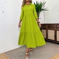 thumbnail image 7 of WTOBBY Women's Fashion Solid Color Notched Lapel 3/4 Sleeve Swing Dress, Casual Flowy Midi Dress with Wide Skirt for Spring Summer Elegance,Green XL, 7 of 7