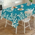 thumbnail image 4 of Teal Coral Rectangle/Square/Round Waterproof Tablecloths 60x120 inch Aqua Summer Beach Nautical Seaside Coastal Polyester Table Cloth Table Cover Tabletop for Wedding Party Dinner, 4 of 6