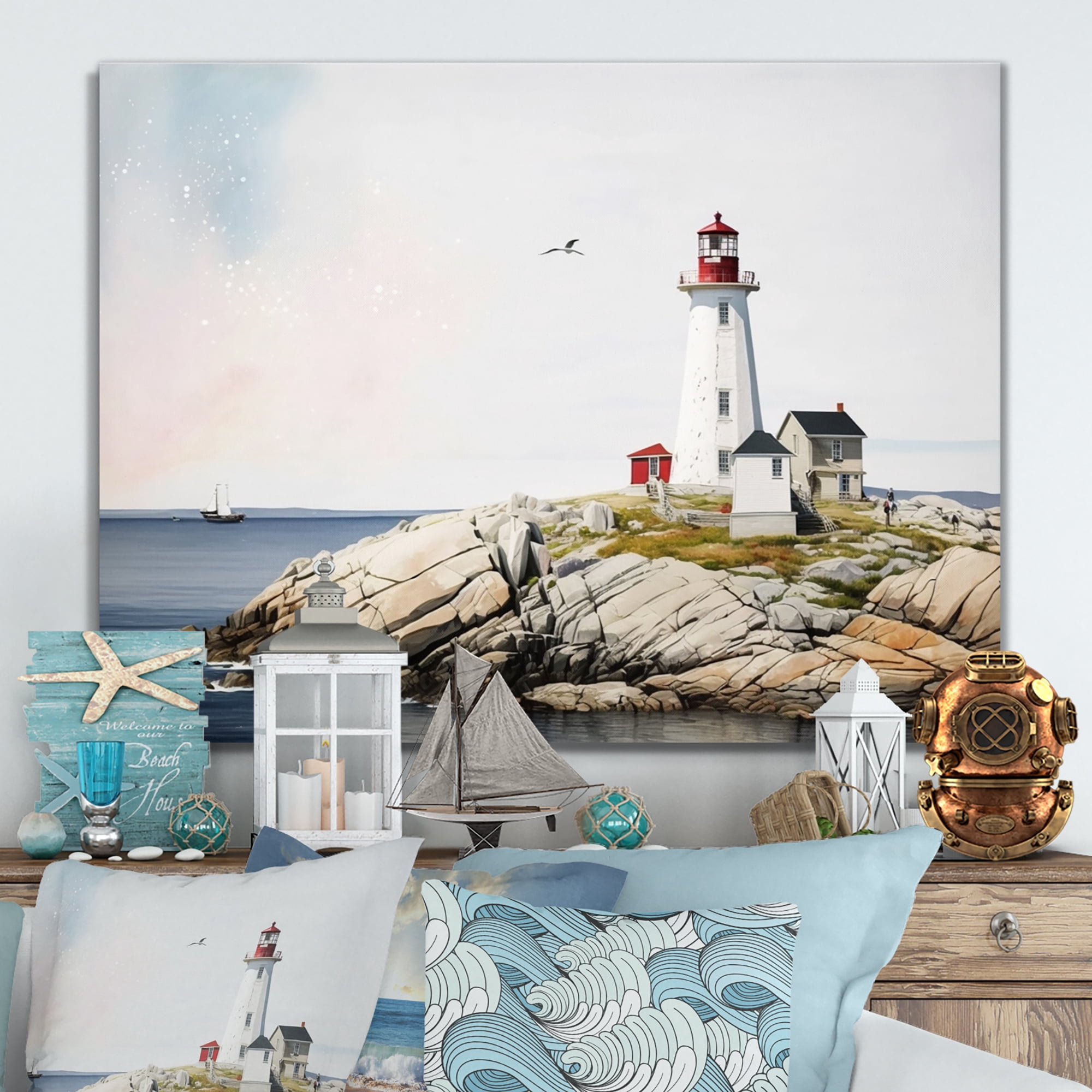 Designart Lighthouse By The Ocean I Canvas Wall Art