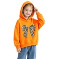 thumbnail image 5 of Girls' Leopard Bow Graphic Pullover Hooded Sweatshirt, Long Sleeve Relaxed‑Fit Kids Hoodie, Casual Printed Tops for Daily Play and Cool‑Weather Outdoor Activities Orange 7-8T, 5 of 7