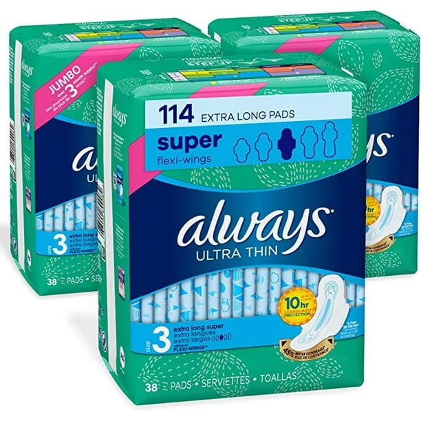 Always Ultra Thin Feminine Pads for Women, Size 3, Extra Long, Super