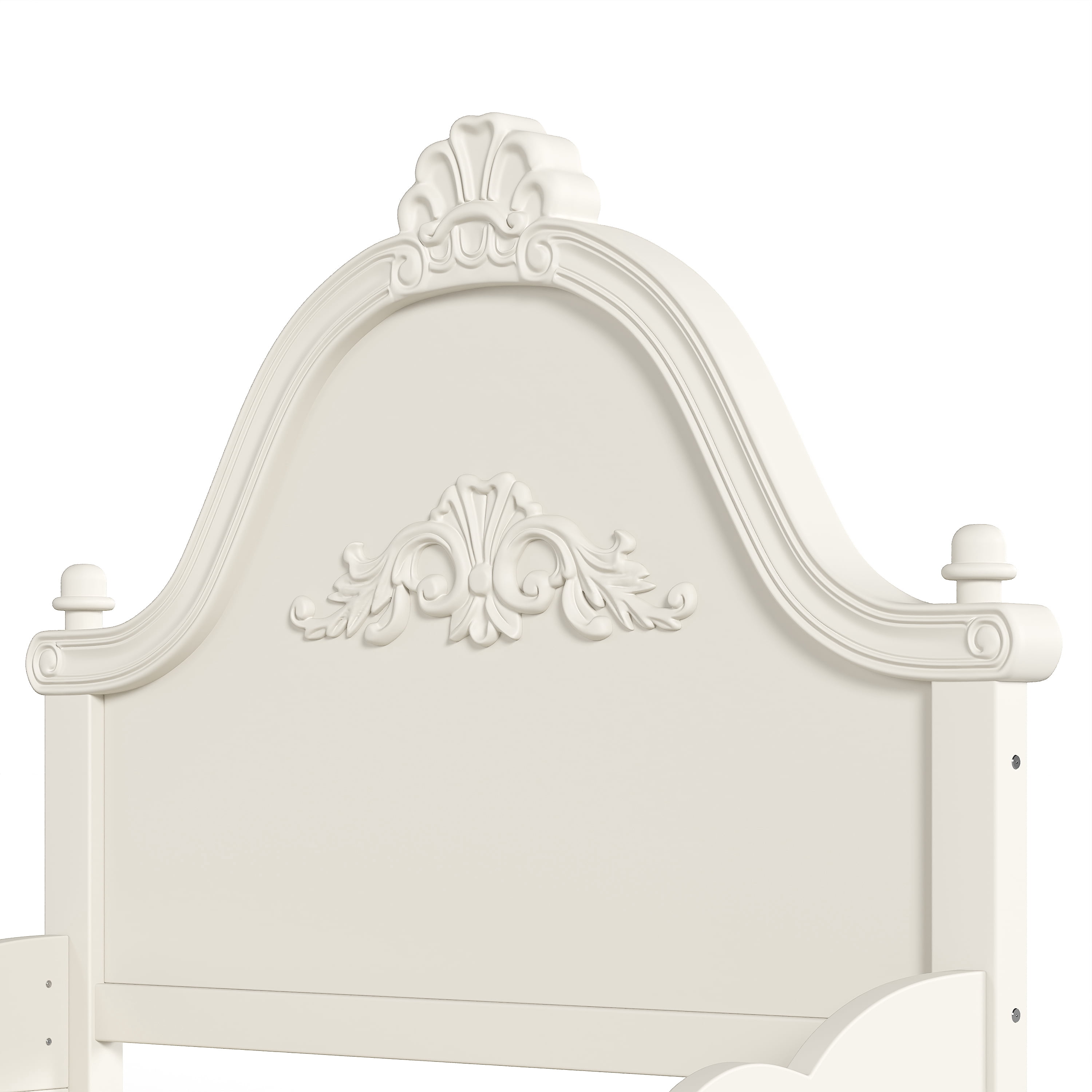 GARITIN Twin Vintage Carved Platform Bed with Headboard, Solid Wood Bed Frame with Slatted Support, Low Profile Platform Bed, No Box Spring Needed, Beige