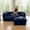 Blue, variant on Chenille 2-Seater Sofa with Ottoman Storage Seat, Cylindrical Backrest and Armrests, Modern Fabric Loveseat Featuring Hidden Storage Space (Grey)