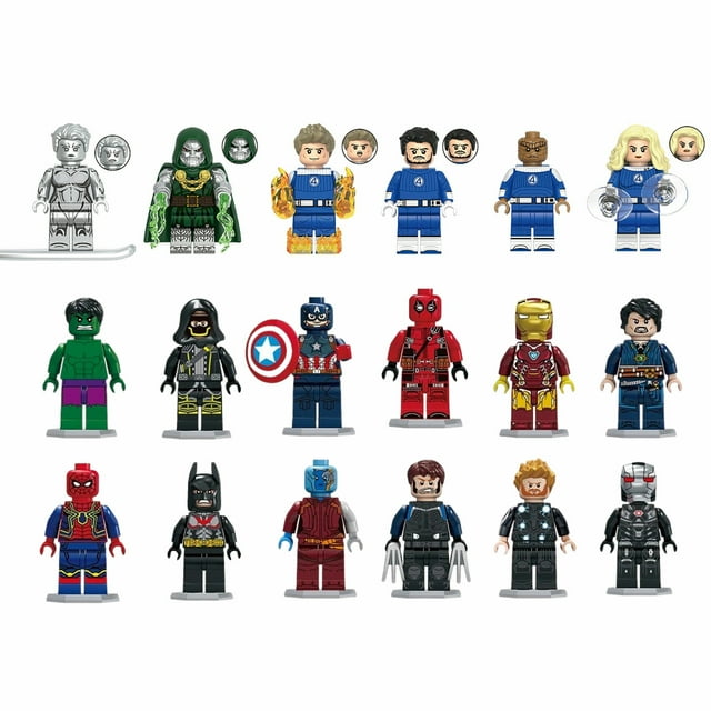 Set de 18 Figuras de Bloques de Construcción de Superhéroes, Animales y Fantasía, Minifiguras de ABS para Niños y Coleccionistas