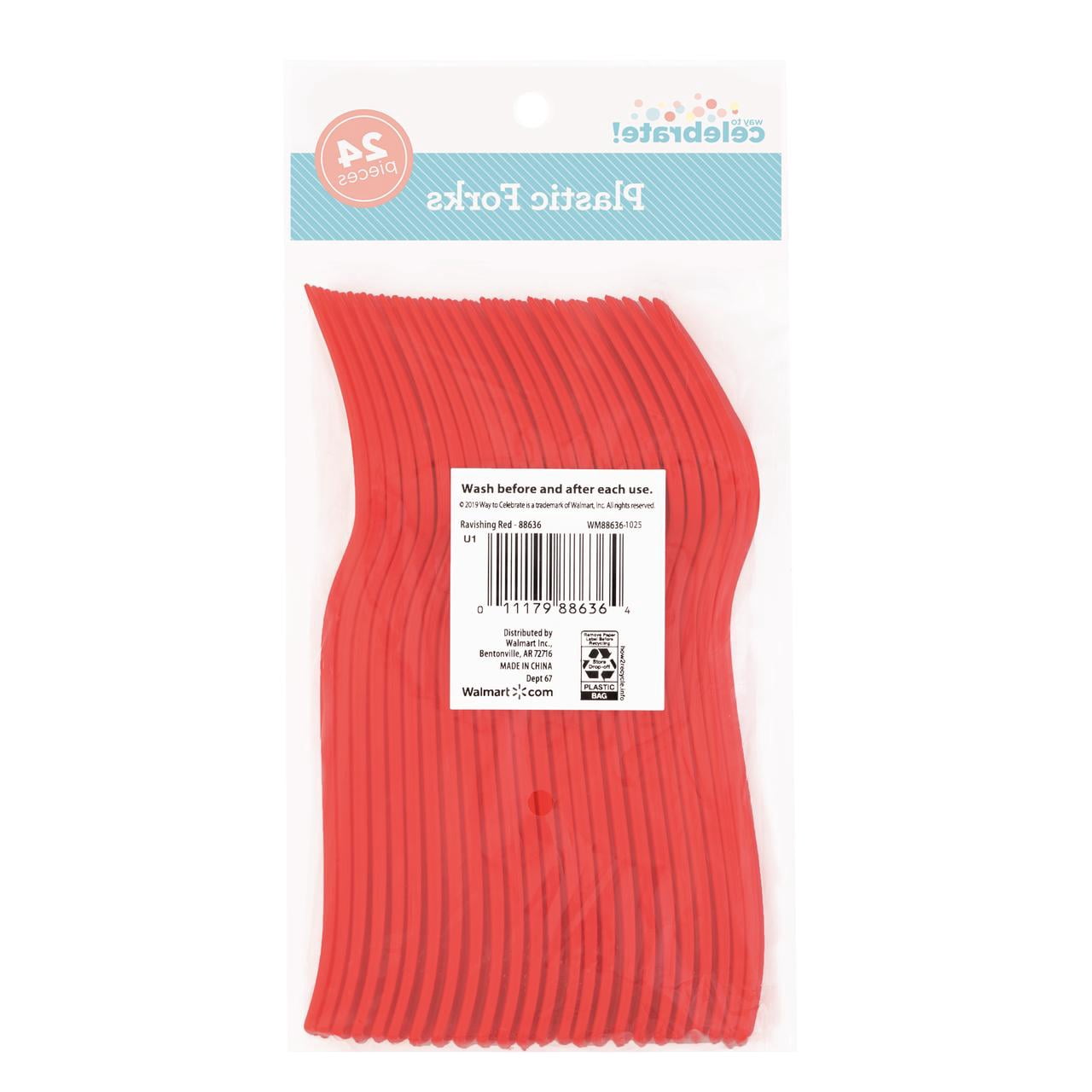 (6 pack) 24 Count Red Disposable Plastic Forks by Way To Celebrate
