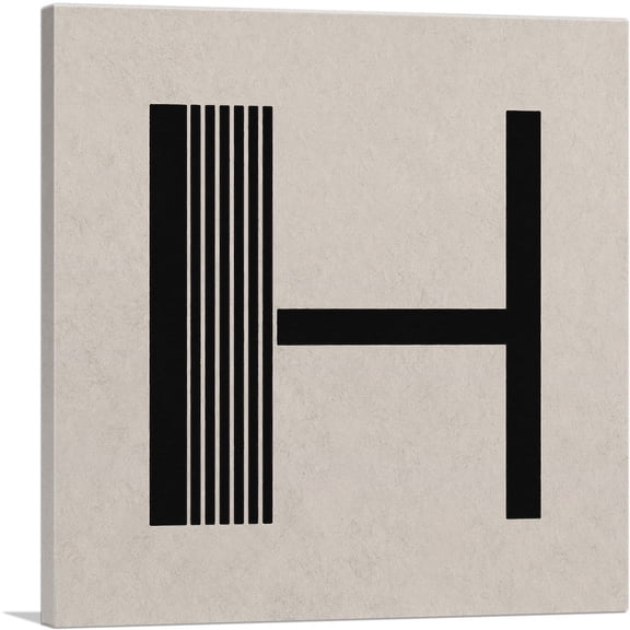 ARTCANVAS Beige Black Line Alphabet Letter H Canvas Art Print - Size: 12" x 12" (0.75" Deep)