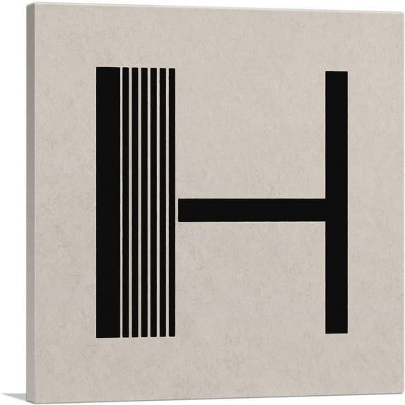 ARTCANVAS Beige Black Line Alphabet Letter H Canvas Art Print - Size: 12" x 12" (0.75" Deep)