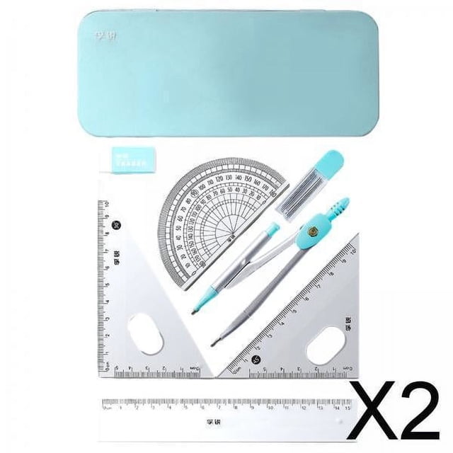 2x Kits de Geometría Matemática Juego de Dibujo Borrador Reutilizable Regla Triangular de 45 degree 60 degree Regla de 6 "Brújula Portátil para Niños Escuela Ho 2 piezas