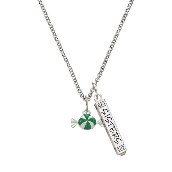 Delight Jewelry Silvertone Green Peppermint Candy Silvertone Sisters Best Friends Forever Bar Charm Necklace, 23"
