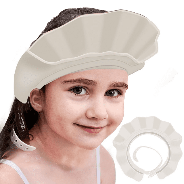 Bonnet de Douche en Silicone Réglable pour Bébé Enfants - Protection des Cheveux Imperméable pour Bain, Shampooing - Bonnet de Bain pour Tout-Petits Enfants (Blanc)