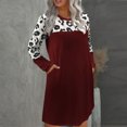thumbnail image 3 of Vestido de cuello redondo para mujer, manga larga, estampado de leopardo, franjas de diferente color, suelto, cómodo, bolsillo lateral, vestido femenino, 3 of 5