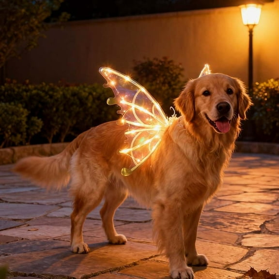 Light up Fairy Wings for Dogs, Pet Glowing Wings Costume with LED Lights, Christmas Cosplay Puppy for Medium Large Dog, Parade Photo Props, Dress Your Dogs Like Butterfly