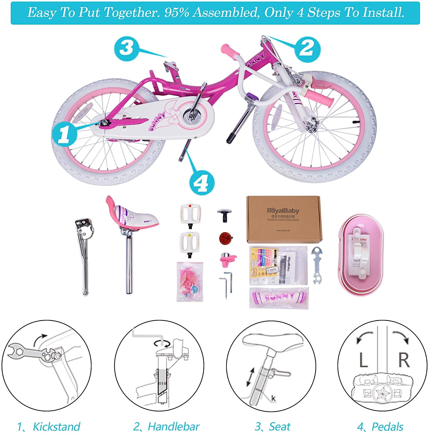 RoyalBaby Bunny Girl s Bike Fushcia 18 inch Kid s bicycle Walmart