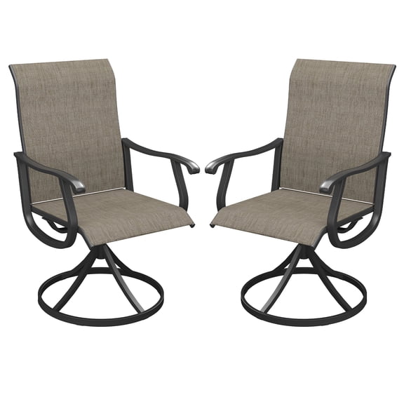 DIFY Set of 2 Patio Swivel Dining Chairs, High Back Outdoor Textilene Fabric Chairs, Brown