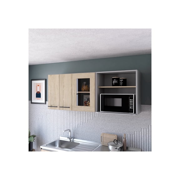 FM FURNITURE Everly Wall Cabinet, Glass Cabinet, Double Door, Rack