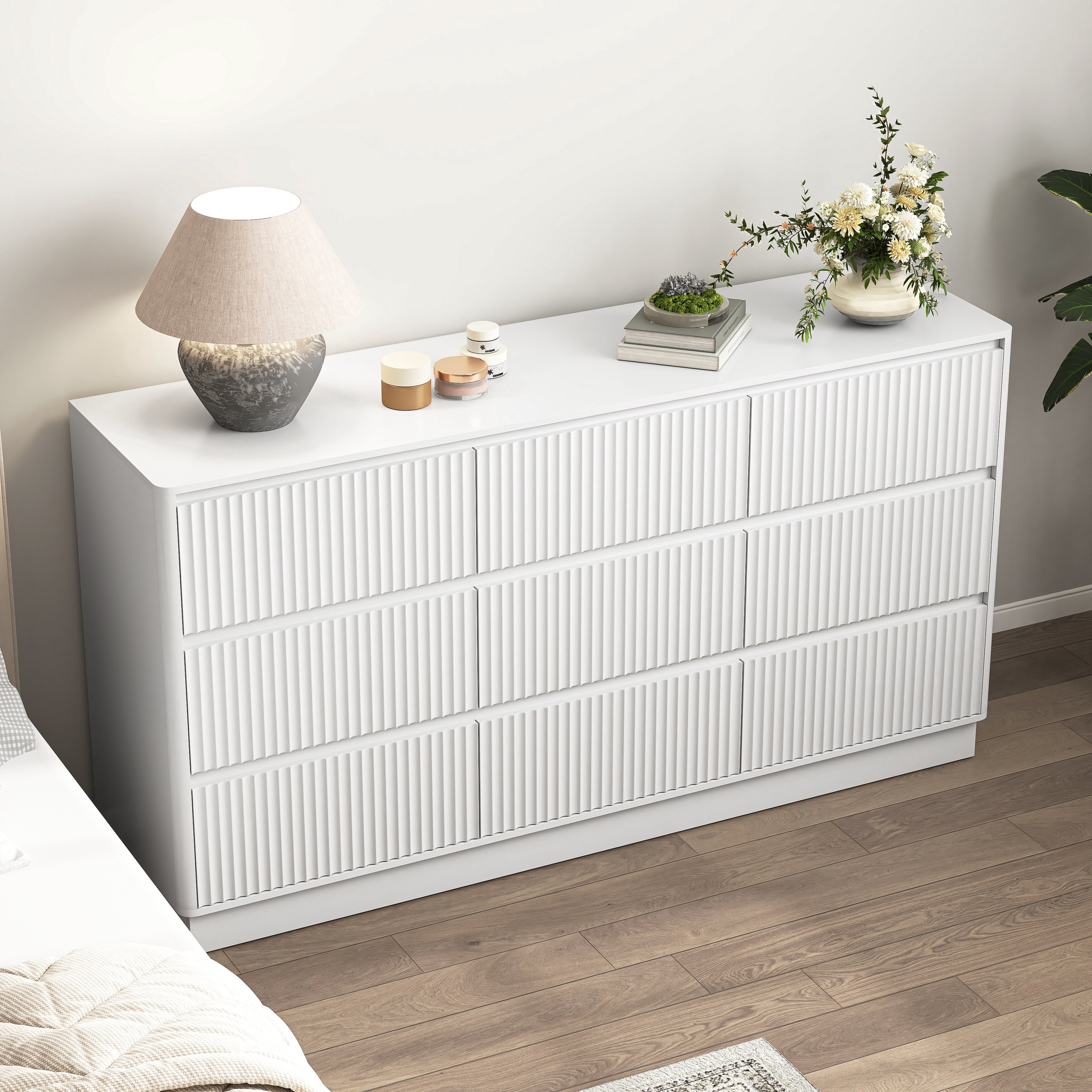 Mintazer 9 Drawers Dresser for Bedroom, Storage Chest of Drawers, Wide Closet Dressers for Hallway, Entryway, Living Room, White