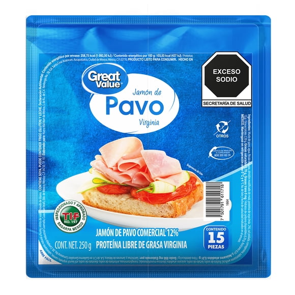 Jamón de pavo Great Value tipo virginia 250 g