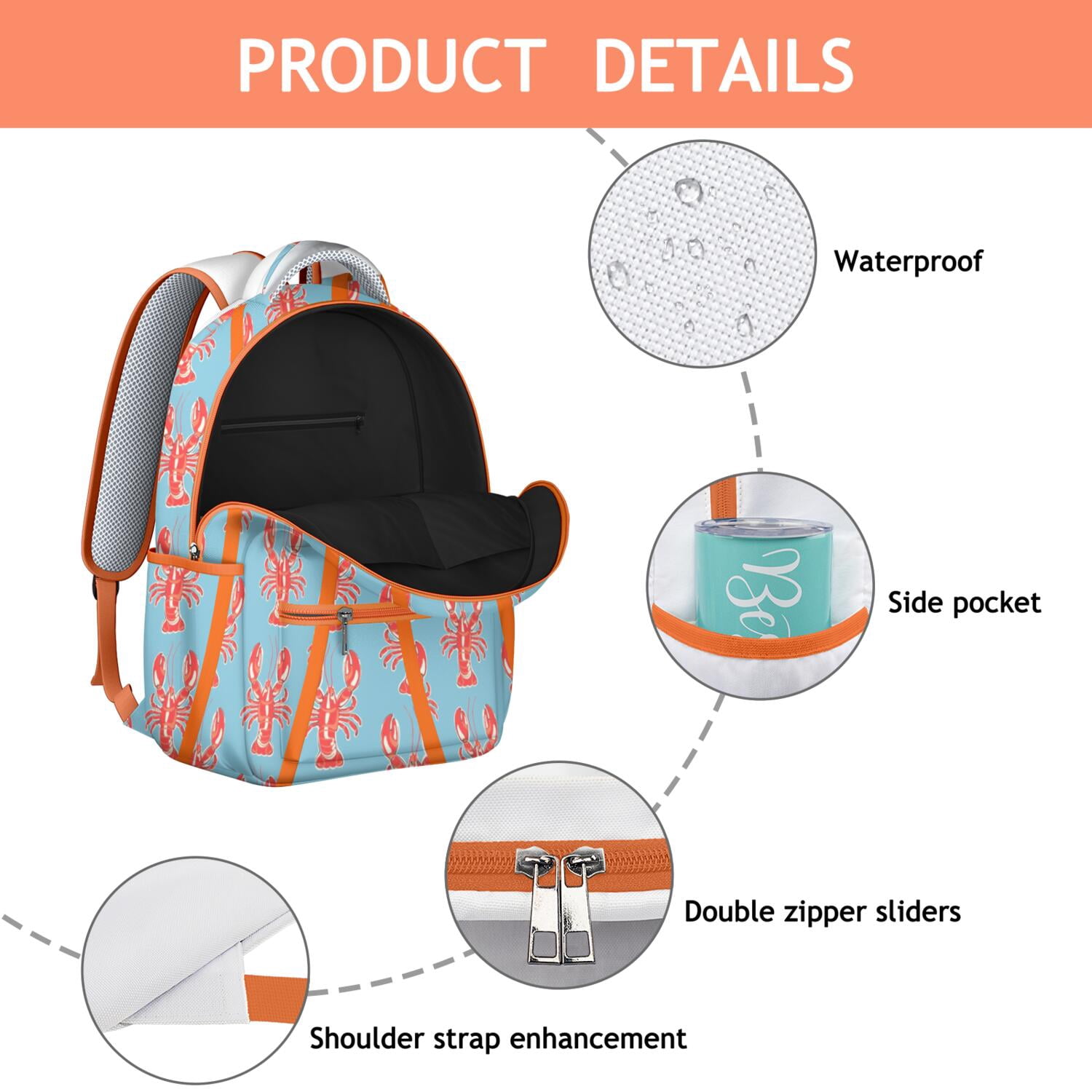 Waterproof Lobster Design School Backpack - Ergonomic Student Backpack with Spinal Support, Breathable Straps & Durable Nautical Bookbag for Teens & College Students