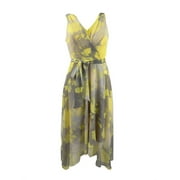 DKNY Women's Belted Faux Wrap Dress (2, Static Floral Daffodil Multi)