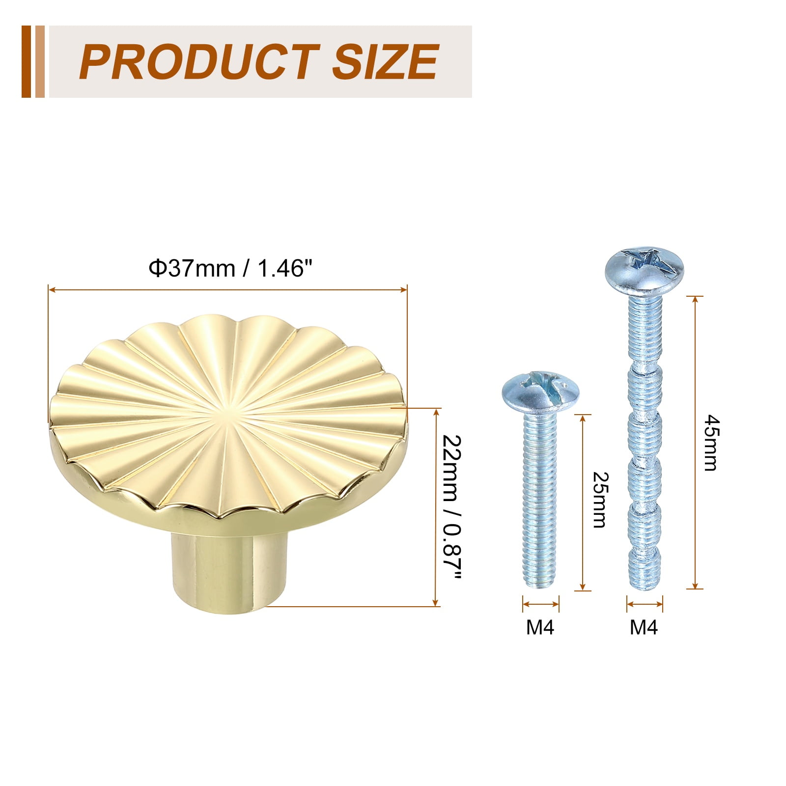 6Pack Round Cabinet Knobs,  1.5" Dia x 0.87" Height Drawer Knob Handle Pulls for Kitchen Cabinets Bedroom Dresser Wardrobe, Gold