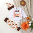 thumbnail image 3 of 3Pcs Newborn Baby Boys Girls Thanksgiving Day Outfits Print Long Sleeve Romper + Turkey Print Pants + Hat, 3 of 12