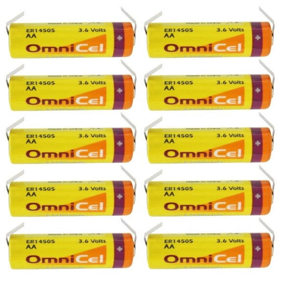 10x OmniCel ER14505 3.6V 2.4Ah Sz AA Lithium Battery Tabs Sensors Detectors