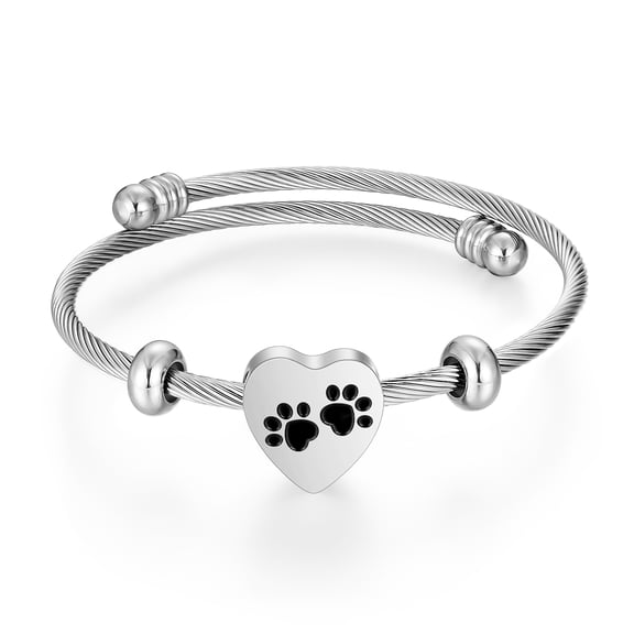 XIUDA Stainless Steel Cremation Bracelet, Heart Ashes Holder with Paw Print, Memorial Urn Bracelet for Cat