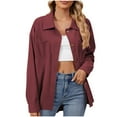 thumbnail image 2 of ZZwxWA Womens Corduroy Shacket Long Sleeve Button Down Shirt Fall Casual Jacket Bust Pocket Loose Fit Blouse Tops, 2 of 3