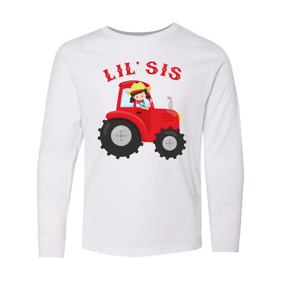 Inktastic Farmer Tractor Little Sis Long Sleeve Youth T-Shirt