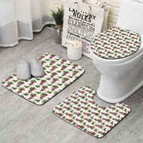 White Christmas Red Truck and Tree Pattern Bathroom Rugs Sets 3 Piece,Toilet Cover Set,Absorbent Non Slip Bathroom Mats Sets with U-Shaped Contour Rug Toilet Rug Set