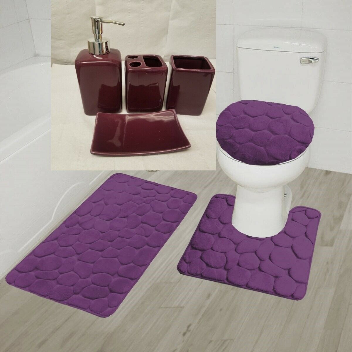 Memory Foam Bath Mat Toilet Pedestal Mat Anti Slip 8 colours Super Soft Stripe 