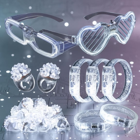 White Wedding Party Supplies Set LED Flashing Glasses Light up Bracelets and LED Blink Bumpy Rings Glow In Dark Romantic Valentine's day Neon Party Decorative Accessories