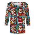 thumbnail image 5 of Raeneomay 3/4 Length Sleeve Womens Tops Women's Fashion Casual Round Neck 3/4 Sleeve T-Shirt Christmas Printed Top T-Shirt Shirt Long Sleeve Round Neck Top/Shirt, 5 of 5