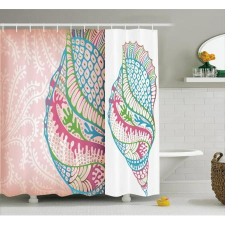 shower curtain set ornate colorful seashells illustration in
