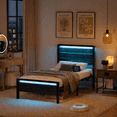 thumbnail image 3 of Zimtown Twin Size Platform Bed Frame, Heavy Metal Bed Frame with Wooden LED Headboard, 12" Under-Bed Storage, Black, 3 of 10