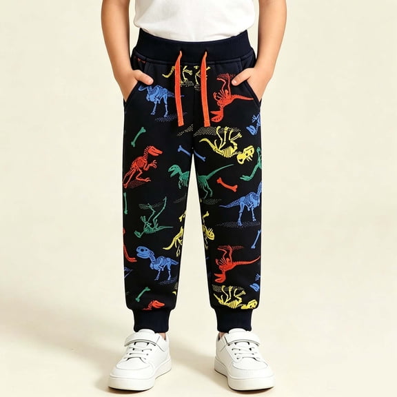 LOINRODI Little Boys Jogger Sweatpants, Interesting Print Drawstring Elastic Cuff Construction Casual Pocket Kids Trousers Multicolor Size 6-7