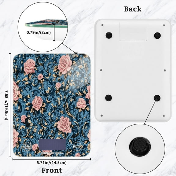 BZSMCE Digital Food Scale Kitchen Scales Creatively Timeless Roses on Azure Pattern Baking Cooking Keto and Meal Prep, with LCD Display