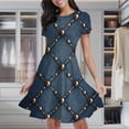 thumbnail image 2 of Studded Denim Pattern Women's Classic Swing Skater Dress Casual Work Party Cocktail Dresses, 2 of 6