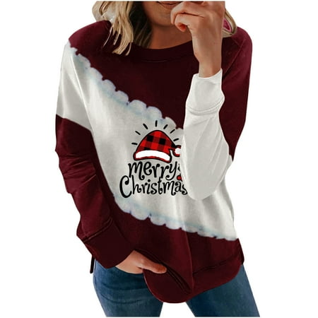 

Mrat Long Sleeve Tops for Women Round-Neck Shirts Ladies Casual Round Neck Sweatshirt Autumn Printed Loose Soft Long Sleeve Pullover Tops Long Sleeve Long Sleeve Scrub Tops Female