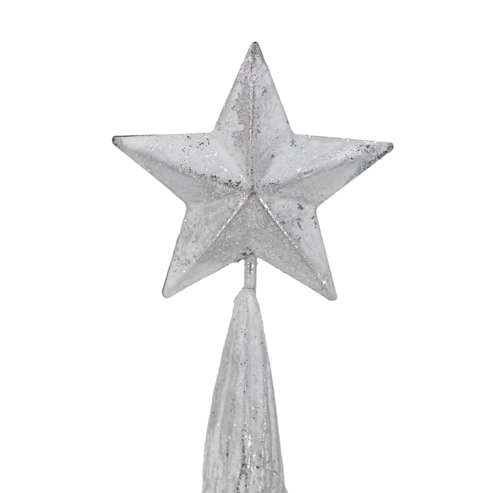 Set of 3 White Polyresin Christmas Trees Silver Foil Finish Star Toppers Tabletop Holiday Decor