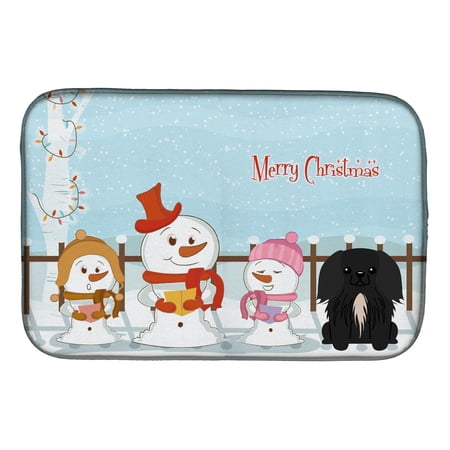 Caroline s Treasures Merry Christmas Carolers Pekingnese Black Dish Drying Mat