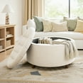 thumbnail image 2 of Classic 28-Inch Wide Button Tufted Round Storage Ottoman with Lift-Off Lid, 2 of 10