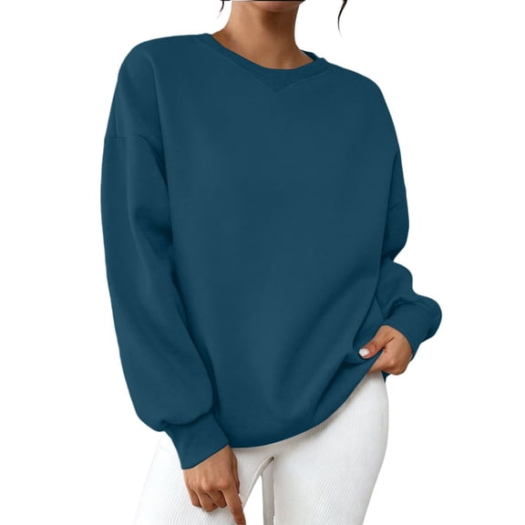 Enjoytime Crewneck Sweatshirts Women Long Sleeve Solid Color Pullover Top Fall Fashion Soft Lightweight Casual Sweatshirt